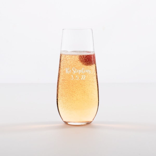 Stemless Champagne Flute Glass Sets, Custom Personalized 7.5oz Champagne Flute: perfect for wedding gifts, bridal showers, brunch parties