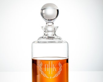 Personalized Engraved Whiskey Decanter - Custom Monogram 34oz Engraved Crystal Bourbon Decanter, Great Wedding or Valentines Day Gifts