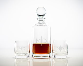 Personalized Whiskey Decanter Set with 2 Glasses - Engraved 34oz Crystal Decanter and 11oz Rocks Glasses, Great Wedding or Christmas Gifts