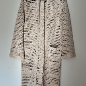 Handmade Crochet Cotton Duster Cardigan: Boho Belted Open Weave, Size 6-10 Heavyweight