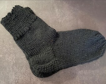 Calzini lavorati a mano in 100% lana, neri semplici, pantofole invernali unisex S M L
