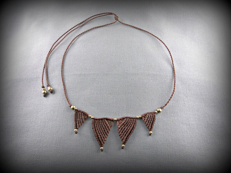 Brown Macrame Necklace Adorned With Brass Beads. to Wear - Etsy