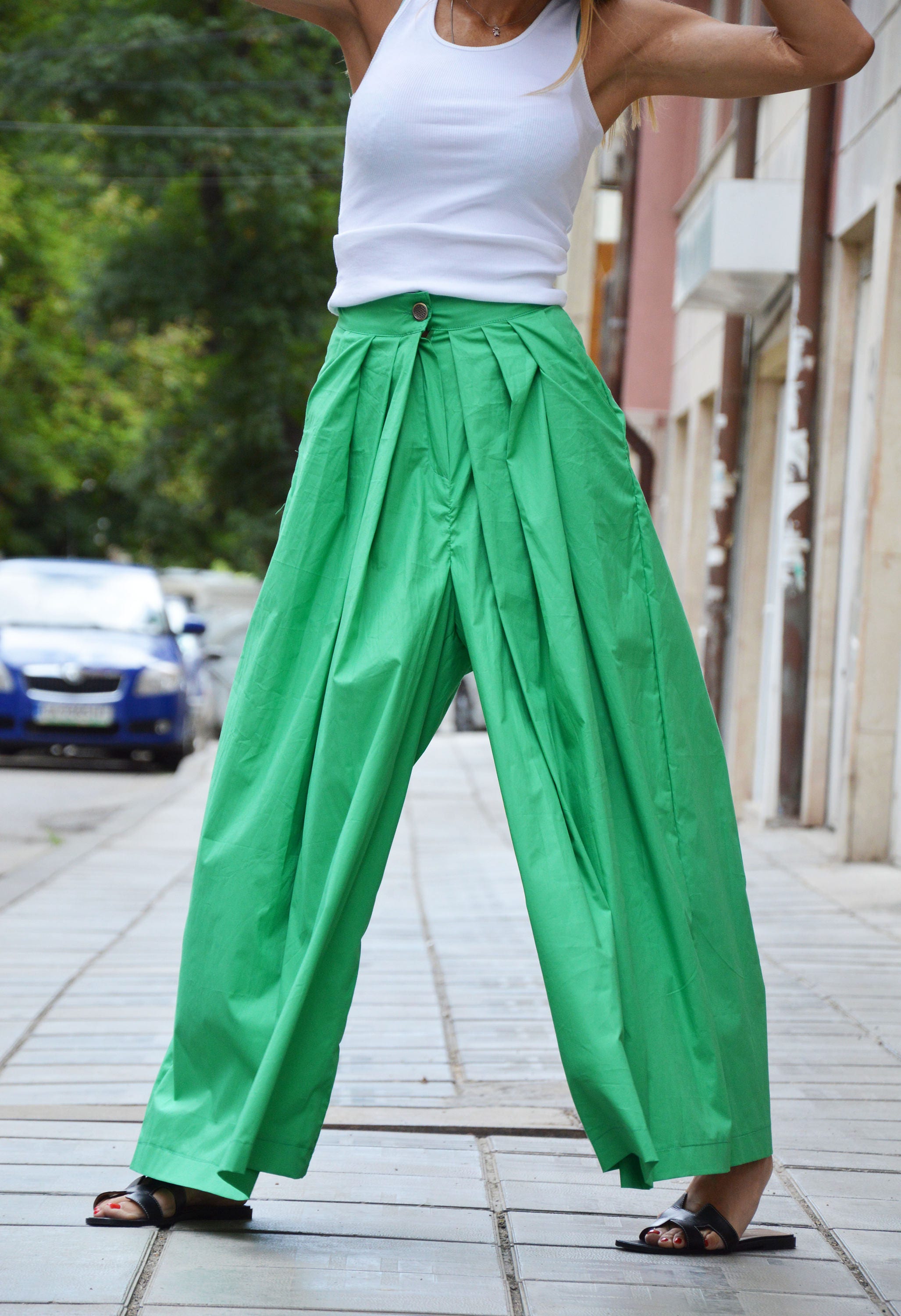 Green Skirt Like Pants Woman Harem Pants High Fashion Pants | Etsy