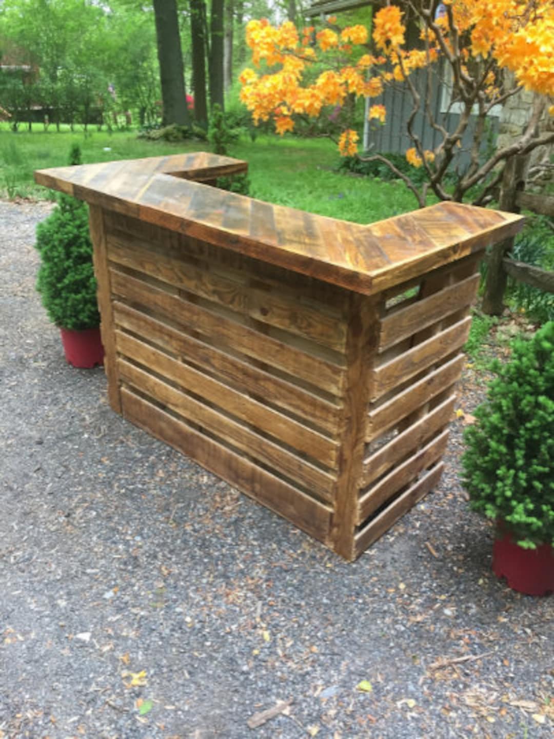 Early American Stained Pallet Bar With Two Shelves Etsy