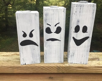 Handpainted Wooden 4x4 Halloween Ghosts