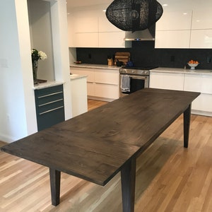 Dark Walnut Farmhouse Table with Tapered Legs and Extensions