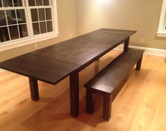 Dark Walnut Farmhouse Table with Extensions