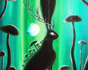 spirit animal dark surrealism moon bunny rabbit Easter gift spring nature fantasy art gift for her Mini framed print home decor