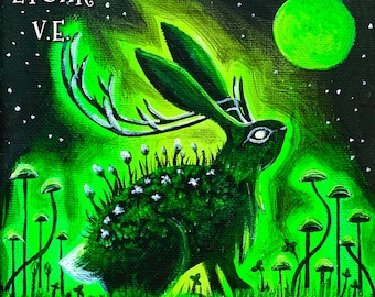 spirit animal dark surrealism moon bunny rabbit Easter gift spring nature fantasy art gift for her Mini framed print home decor