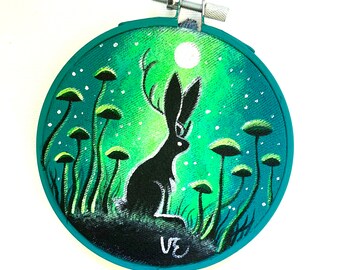 spirit animal dark surrealism moon bunny rabbit Easter gift spring nature fantasy art gift for her Mini framed print home decor