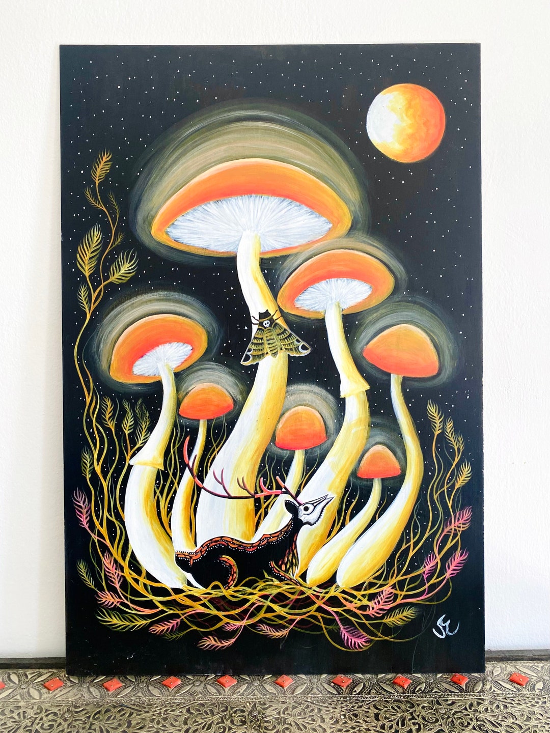ORIGINAL Artwork Acrylic Painting on Wooden Board Fungi Etsy