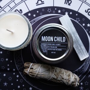 Moon Child candle Gift Set by Etta Arlene, Gift Ready, Energy Clearing and Smudging Kit, Candle gift set, Gift Ready image 3