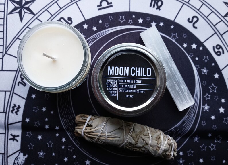 Moon Child candle Gift Set by Etta Arlene, Gift Ready, Energy Clearing and Smudging Kit, Candle gift set, Gift Ready image 3
