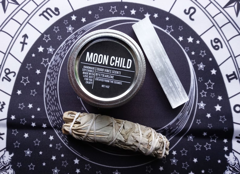 Moon Child candle Gift Set by Etta Arlene, Gift Ready, Energy Clearing and Smudging Kit, Candle gift set, Gift Ready image 1