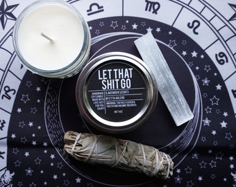 Let That Shit Go candle Gift Set by Etta Arlene, Energy Clearing and Smudging Kit, Candle gift set, Gift Ready, Witchy Gifts