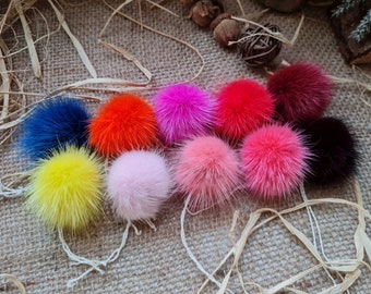 Set of small fur pom pom 10 pcs mink pom pom 4.5-5 cm 1.8-2" Mini furry ball different colors Mix of colors Berry Red Powder Blue Yellow