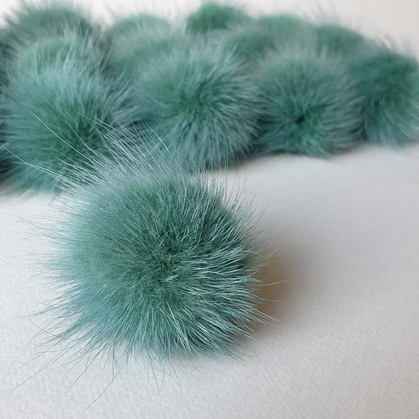 Set of small natur green fur pom pom 6 8 10 pcs mink pom pom 4.5 cm 1.8" Mini furry ball