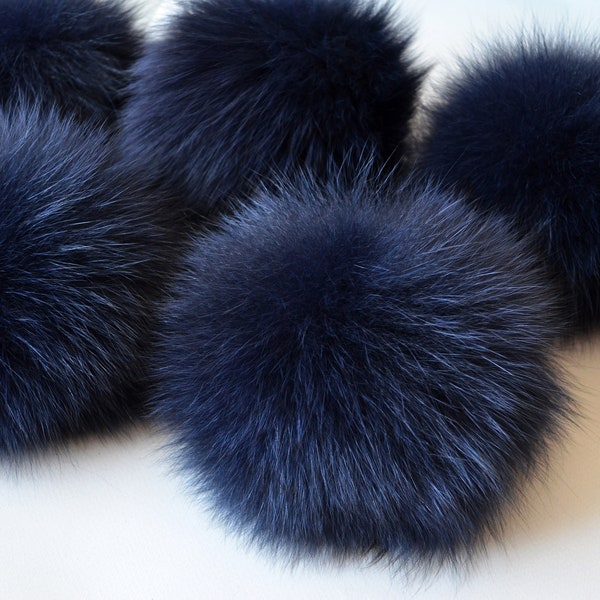 Dark blue fur pom pom Arctic fox pom pom Navy real fur pom-pom for knitted hat Keychain 5 6 7 inches soft pompom Fur accessories