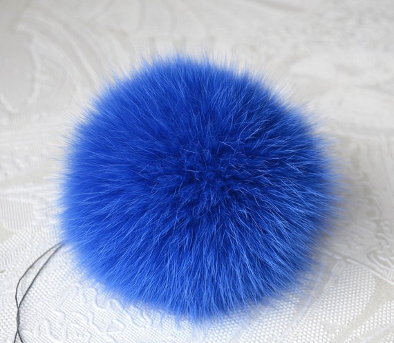 New Blue Leopard Print Beanie Navy Blue Fox Fur Pom Pom One Size Fits All
