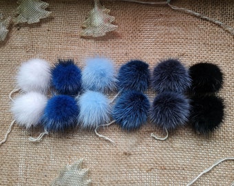 Set of small fur pom pom 12 pcs mink pom pom 5 cm 2" Mini furry ball different colors Mix of colors Blue Navy White Black