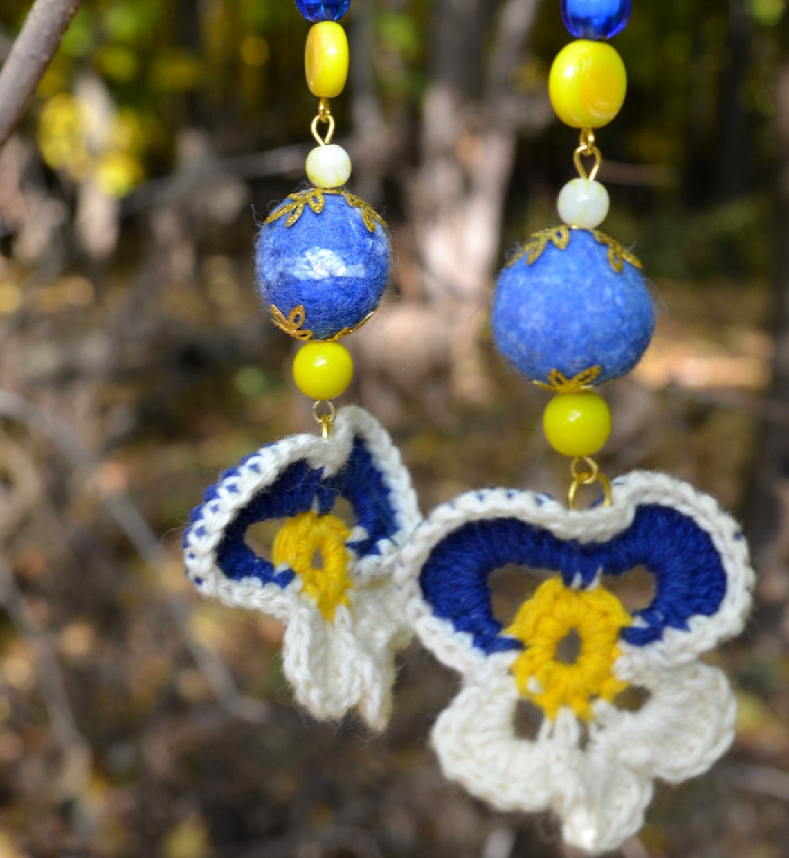 Pansy earrings Crochet flower earrings Crocheted jewelry Lilac Etsy