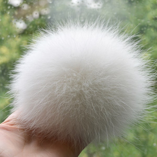 Fur pom pom White arctic fox pom-pom Large real fur pompom for knit hat Furry ball 12.5 - 13.5 cm (5 inches) Genuine Fur accessories