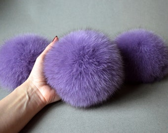 Pompon en fourrure lavande Pompon en renard arctique pour bonnet en tricot Pompon en fourrure douce de grande taille Boule lilas pâle 13-14 cm 5 pouces