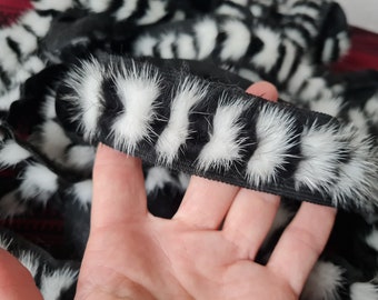White black mink fur trim Natural fur by the yard Fluffy striped genuine fur trim