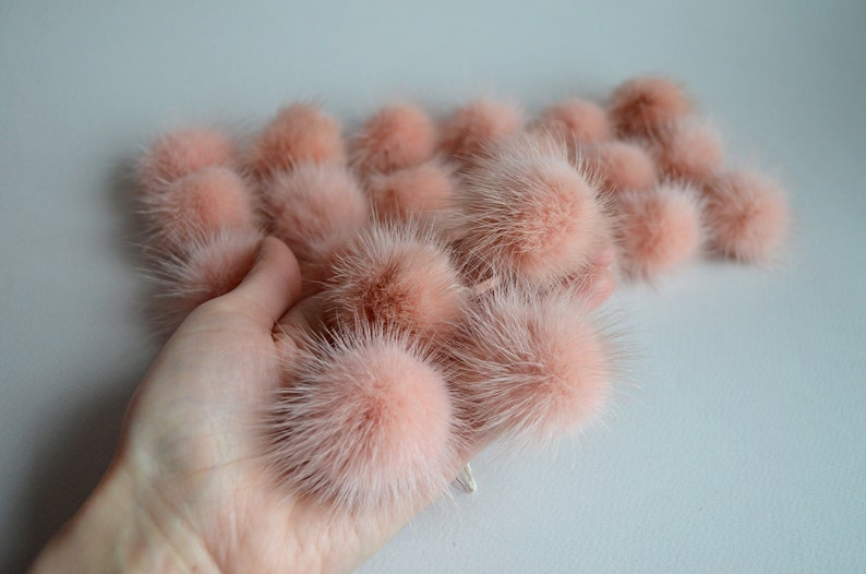 Set of small powder fur pom pom 6 8 10 pcs light rose beige mink pom pom 4.5-5 cm 1.8-2 Mini furry ball