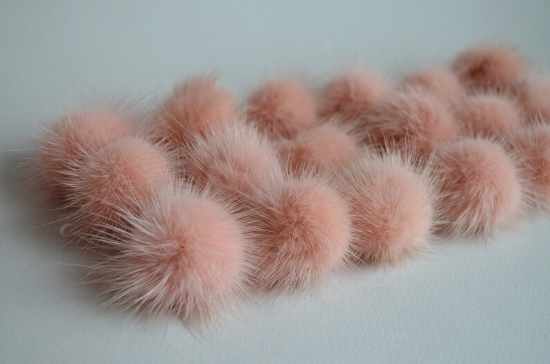 Set of small powder fur pom pom 6 8 10 pcs light rose beige mink pom pom 4.5-5 cm 1.8-2 Mini furry ball