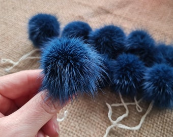 Set of small green blue fur pom pom 6 8 10 pcs mink pom pom 4.5-5 cm 1.8-2" Mini furry ball