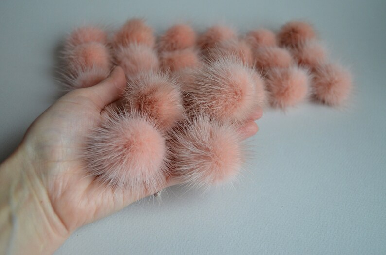 Set of small powder fur pom pom 6 8 10 pcs light rose beige mink pom pom 4.5-5 cm 1.8-2 Mini furry ball