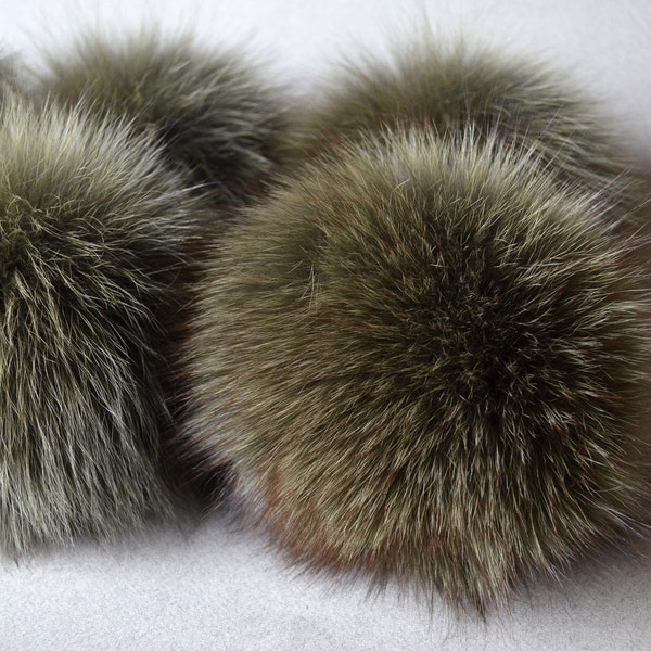 Olive arctic fox pompom Genuine fur pom pom for knit hat Large dark green furry ball 6 7 inches 15 16 17 18 cm pom pom