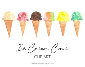 Handpainted Watercolor Ice Cream Cone Clipart, Custom Invitations Clip Art, Digital Download Ice Cream Clip Art, Frozen Dessert Clip Art