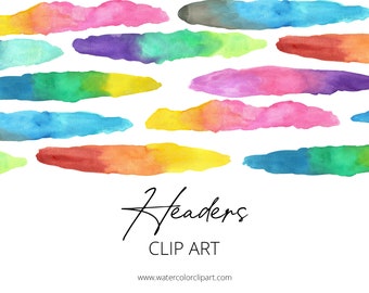 Multicolor Watercolor Blog Headers Clip Art, Rainbow ClipArt, INSTANT DOWNLOAD, Rainbow Watercolor Headers, Paint Splash, Scrapbooking, Blog