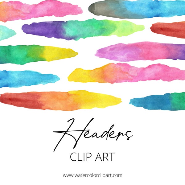 Multicolor Watercolor Blog Headers Clip Art, Rainbow ClipArt, INSTANT DOWNLOAD, Rainbow Watercolor Headers, Paint Splash, Scrapbooking, Blog