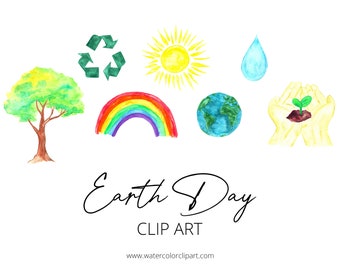 ClipArt del Día de la Tierra en acuarela, Clip Art ambiental, Clip Art arco iris, Clip Art de la Tierra, DESCARGA INSTANTE, ClipArt de acuarela, Cambio climático