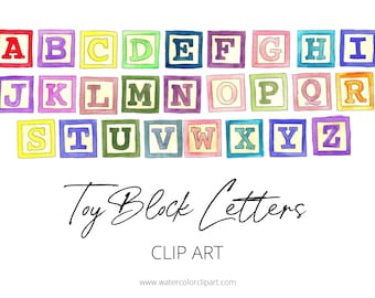 Toy Block Letters Clip Art, Rainbow Watercolor Letters, INSTANT DOWNLOAD, Multicolor Block Letters, Kids Clip Art, Wooden Block Letters Art