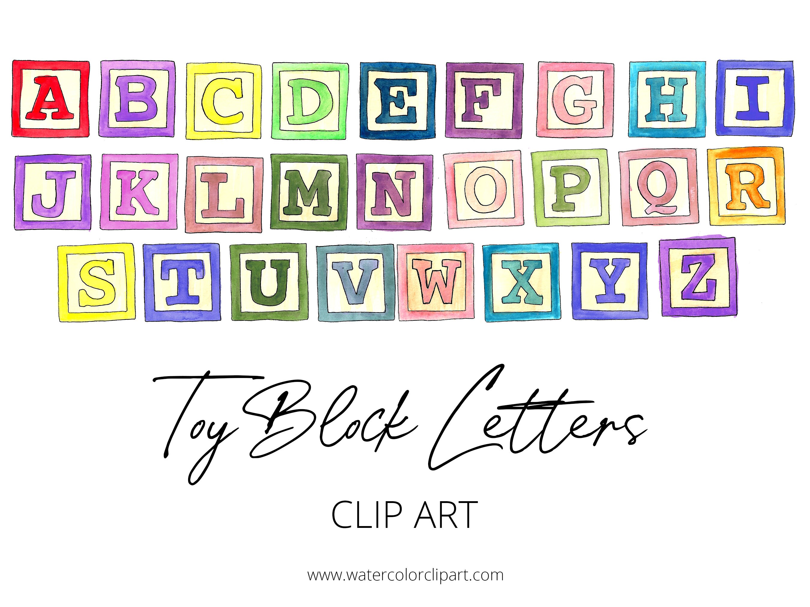 Toy Block Letters Clip Art, Rainbow Watercolor Letters, INSTANT ...