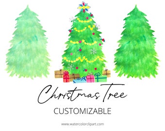 Customizable Christmas Tree Clip Art, INSTANT DOWNLOAD, Holiday Clip Art, Christmas Party Clip Art, Hand Painted, Christmas Tree DIY