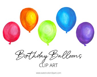 Birthday Balloon Clip Art, Balloon Clipart, Commercial Use, Handpainted Balloons, Watercolor Balloon Clipart, Individual Files Clip Art