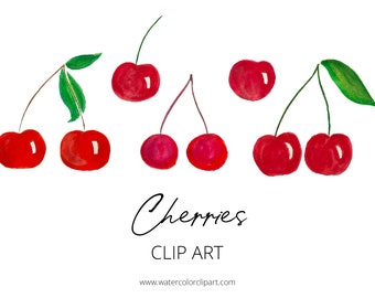 Cherries Clip Art, INSTANT DOWNLOAD, Watercolor Clip Art, Commercial Use, Farmer's Market Clip Art