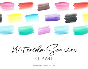 Acuarela Swashes Clip Art, Pincel Trazo Clip Art, DESCARGA INSTANTE, Trazo de pincel de acuarela arco iris, Salpicadura de pintura, Mancha, Scrapbooking