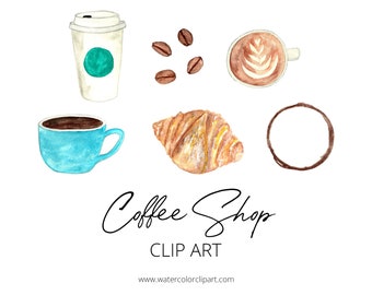 Café pintado à mão ClipArt PNG, Latte Art ClipArt, Aquarela Clip Art, DOWNLOAD INSTANTÂNEO, Aquarela Croissant Art, Coffee Clip Art