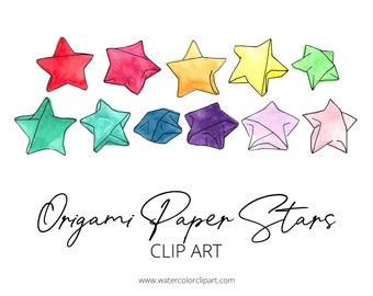 Origami Paper Stars Clip Art, Origami Clip Art, INSTANT DOWNLOAD, Rainbow Watercolor Stars, Painted Stars, Fat Paper Stars, Scrapbooking,