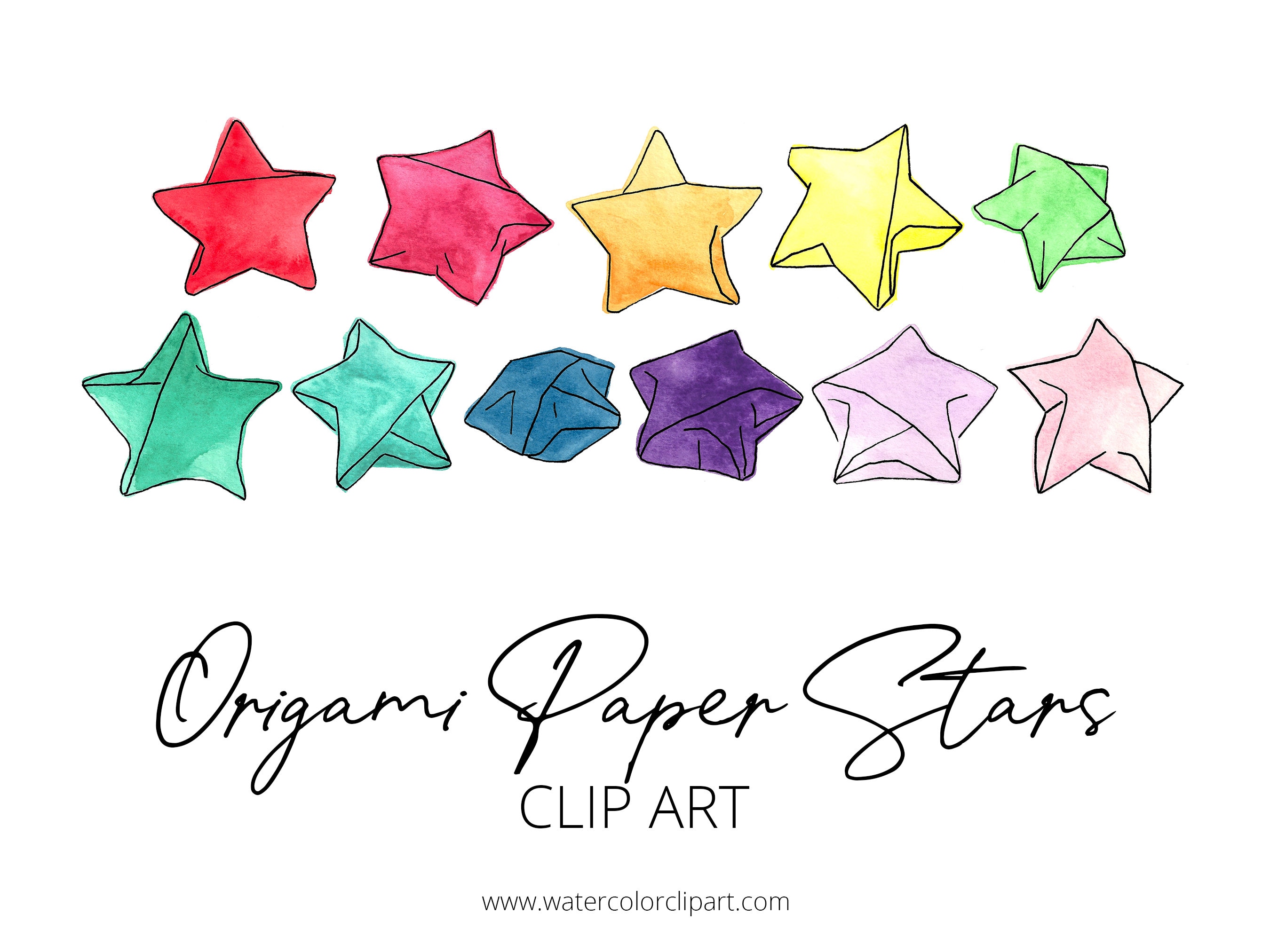 Origami Paper Stars Clip Art, Origami Clip Art, INSTANT DOWNLOAD, Rainbow  Watercolor Stars, Painted Stars, Fat Paper Stars, Scrapbooking, 