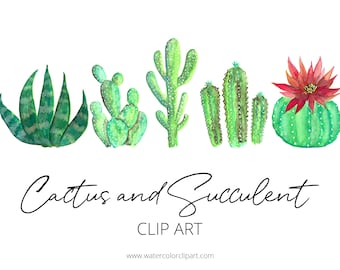 Watercolor Cactus Clip Art, Custom Invitations Clip Art, Digital Cacti Cactus PNG Clip Art, Cactus Flowers Clip Art, Succulent Clipart