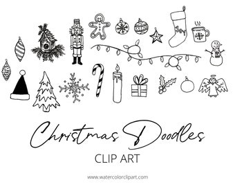 Pen and Ink Christmas Doodle Clip Art, Custom Invitations Clip Art, Digital Doodle Christmas Clip Art, Christmas Clip Art, Doodle Clip Art