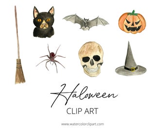 Watercolor Halloween Clipart PNG for Commercial Use, Jack o Lantern Clip Art for Kids, Spider Clipart Insect Files Sublimation For Shirts