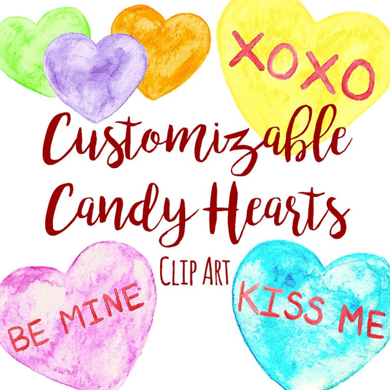 Download Instant Download Customizable Candy Conversation Heart Custom Invitation Clipart Commercial Use Watercolor Valentine S Day Clip Art Bundle Clip Art Art Collectibles